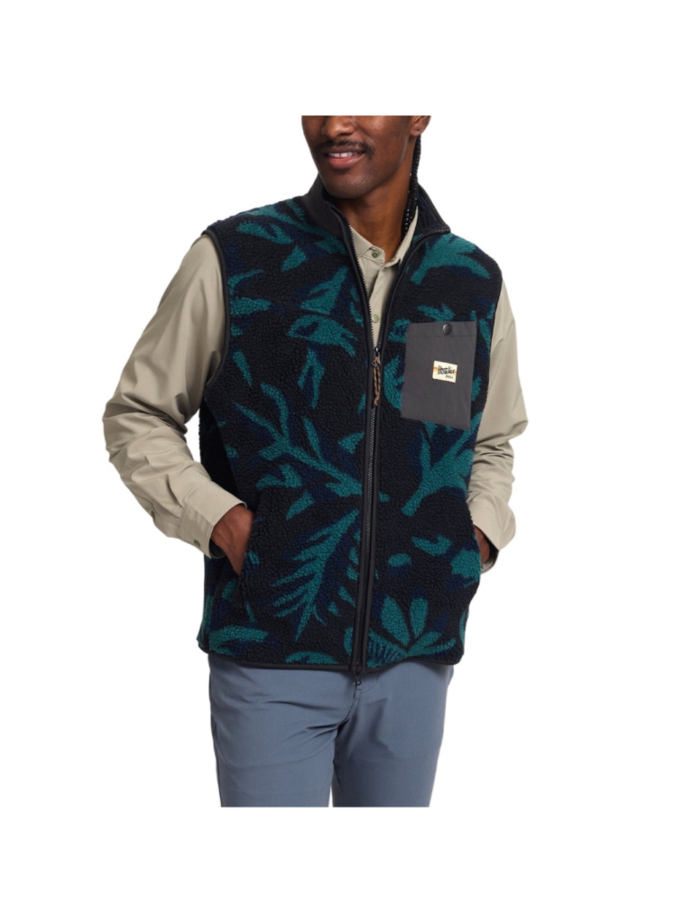 Howler Brothers Chisos Fleece Vest Mens XXL Black Green Sherpa - Picture 2 of 5